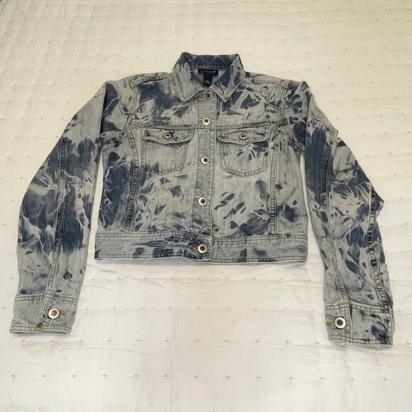 VTG Ann Taylor Jeans Tie Dye Denim Crop Jean Jacket Women's S Blue | EUC - Picture 2 of 10